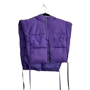 NWT Women's Purple Puffer Vest Jacket with Hoodie Open Side Tie Y2k Large